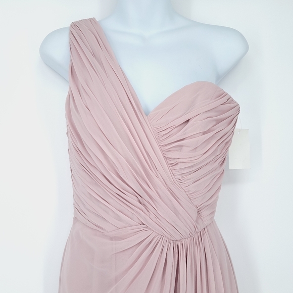 The Dessy Collection One Shoulder Draped Front Slit Maxi Dress Suede Rose Sz 4 - Picture 5 of 12